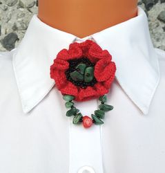 august birth flower poppy brooch crochet red poppy pin for collar neck brooch for women floral brooch tie