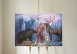 digital painting "once in celestial" deer bear print digital art oil painting canvas