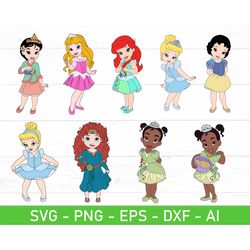 disney princess svg, disney cutie svg, baby princess svg, baby aurora svg, baby mermaid svg, baby cinderella svg, baby b