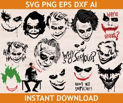 joker svg, joker eps, joker dxf, joker png, joker ai, joker cricut, joker clip art, joker silhouette, harley quinn svg,