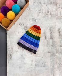 warm hat multi-colored hat for an adult for a child striped hat rainbow hat all colors of the rainbow