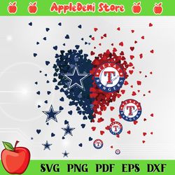 texas rangers and dallas cowboys heart svg, sport svg, texas rangers