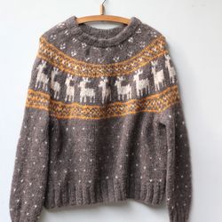 brown scandinavian  reindeer sweater