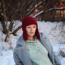 trapper knit hat, aviator hat fo women, alpaca wool hat with earflap, winter accessories