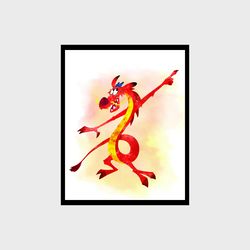 Mulan Mushu Disney Art Print Digital Files decor nursery room watercolor