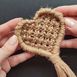 macrame jute heart tutorial , pdf and video , english and french