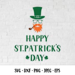 happy st. patricks day. cartoon leprechaun  green hat, mustache, beard, pipe