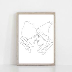 couple print love print line drawing line art kiss love valentines day gifts printable wall art couple lovers minimalist