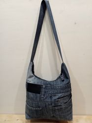 comfortable hobo denim shoulder bag handmade- crossbody purse