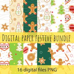 digital paper festive bundle. christmas gingerbread pattern