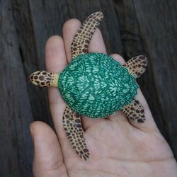 miniature clay hawksbill sea turtle, handcrafted miniature ocean animal