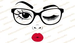 woman in glasses svg wink svg woman face clipart kiss svg woman face svg eyelashes svg lips svg makeup svg