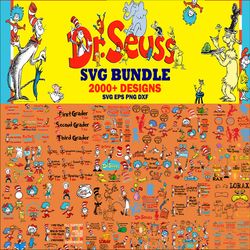 2000 dr seuss svg layered bundle, grinch svg, cat in the hat, green eggs and ham files for cricut