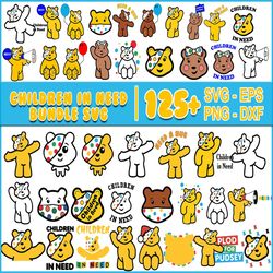 127 children in need svg bundle, children in need svg png, pudsey bear svg png, cricut, silhouette