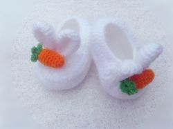 crochet bunny baby booties, bunny baby shoes, handmade baby shoes, cute baby booties, white baby shoes, baby shower gift