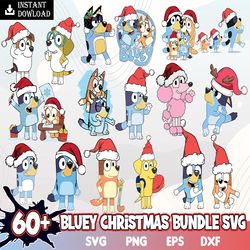 christmas bluey svg bundle, dog cartoon vector, bluey clipart christmas svg files instant download high quality