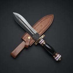 handmade dagger knife damascus steel with leather sheath best gift