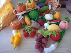 crochet play food set (25 pcs) crochet vegetables crochet fruits pretend play