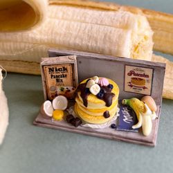 small miniature set of pancakes for playing with dolls, dollhouse, scale 1:12, polymer plastic