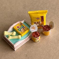 miniature doll set for dog, pet and dollhouse games, scale 1:12, polymer plastic