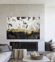 golden textured metallic painting on canvas, minimalist art work in loft style