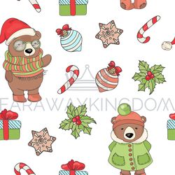 bear christmas new year seamless pattern vector illustration