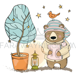 bear dream forest animal cartoon vector illustration set