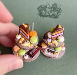 miniature doll set with halloween sweets for playing in a dollhouse, scale 1:12, polymer plastic