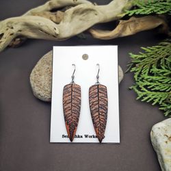 fern leaf handmade earrings in copper color