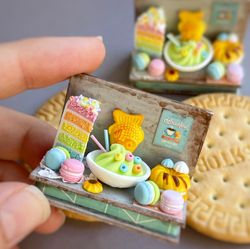 doll miniature set of sweet pastries for dollhouse games, scale 1:12, polymer plastic