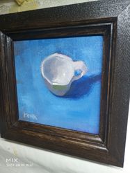 original oil painting  small cup still life bright painting kitchen decoration wall art holiday gift gift to mom