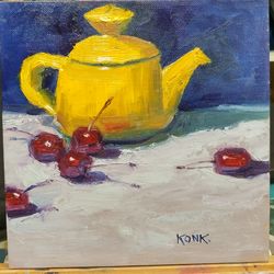 original oil painting cherries in yellow still life bright painting kitchen decoration wall art holiday gift gift