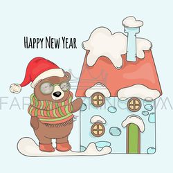 bear santa merry christmas cartoon vector illustration set