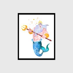 The Little Mermaid Triton Disney Set Art Print Digital Files decor nursery room watercolor