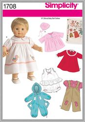 digital - vintage simplicity 1708 dolls 15" sewing pattern - wardrobe clothes for dolls 15" - vintage 1980s - pdf