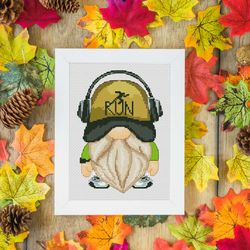 runner, cross stitch pattern, gnome cross stitch, counted cross stitch, sport cross stitch