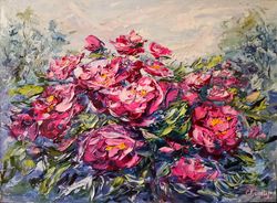 oil painting peony flowers bushes landscape impasto original artist svinar oksana