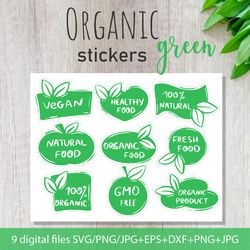 organic green stickers. natural food labels set. eco stamps