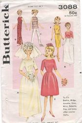 digital vintage sewing patterns butterick 3088 clothes for barbie and fashion dolls 11 1\2 inches