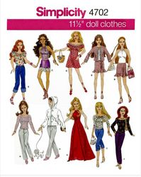 digital vintage sewing patterns simplicity 4702 clothes for barbie and fashion dolls 11 1\2 inches