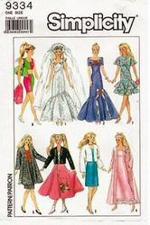 digital vintage sewing patterns simplicity 9334 clothes for barbie and fashion dolls 11 1\2 inches