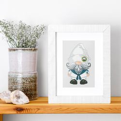 navy gnome, cross stitch pattern, gnome cross stitch, armed forces cross stitch, counted cross stitch