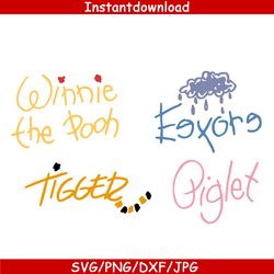 winnie the pooh and friends signatures, disney characters signatures svg, eeyore signaturessvg, tigger signatures svg, p