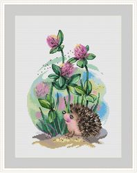 hedgehog cross stitch pattern clover cross stitch pattern flower cross stitch pattern summer cross stitch pattern