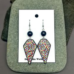 polymer clay multicolored millefiori earrings