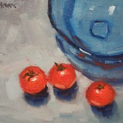 original oil painting threesome still life painting tomato painting painting as a gift bright painting