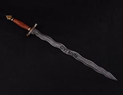 custom hand forged, damascus steel functional sword 34 inches, kris blade, flamberge swords battle ready, with sheath