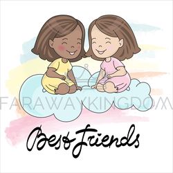 best friends card children holiday vector illustration set
