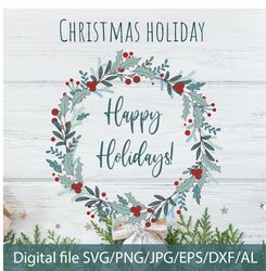 christmas holiday wreath svg clipart