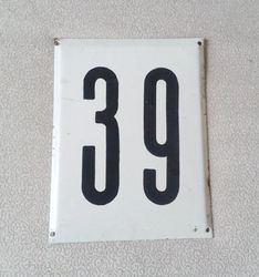 street house address number plate 39 vintage wall plaque white black